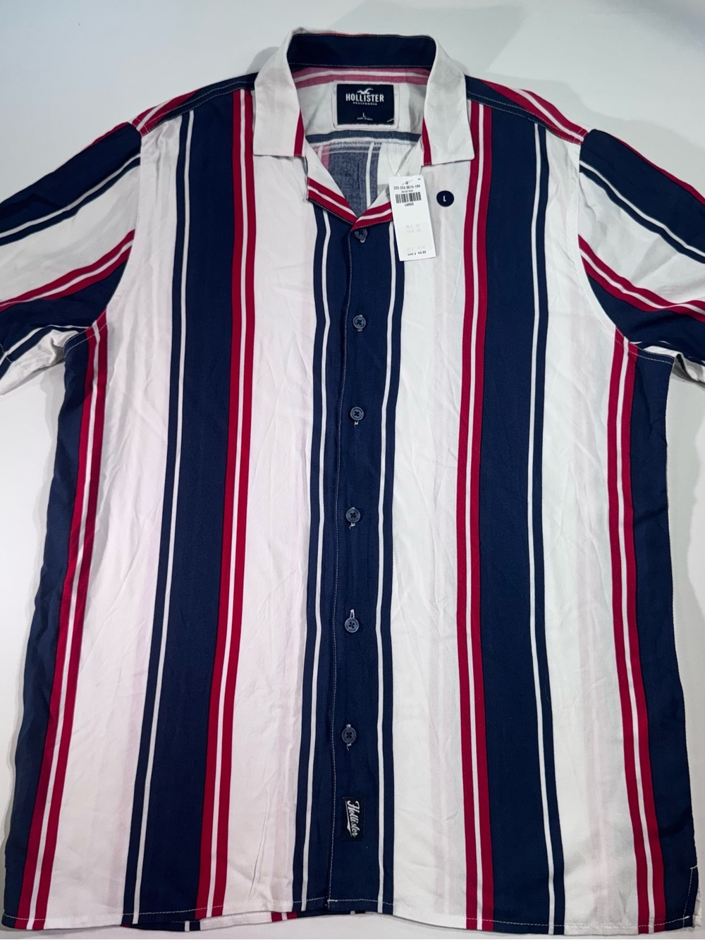 HOLLISTER Men’s Red/White/Blue Striped Button Down Casual Shirt, SS, Large , NWT